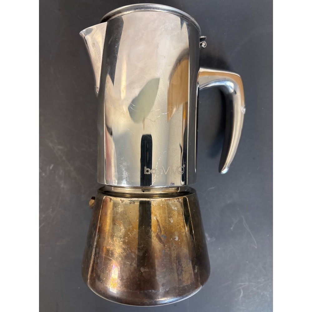bonVIVO Intenca Stovetop Espresso Maker Stainless Steel Silver Moka Pot 6 Cup